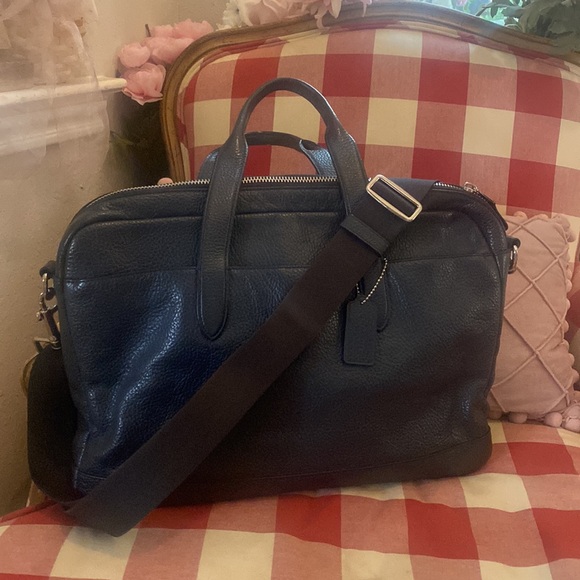 🎀 Coach F11319 Briefcase Graphite Pebbled Leather Business Work laptop Bag - Picture 1 of 8